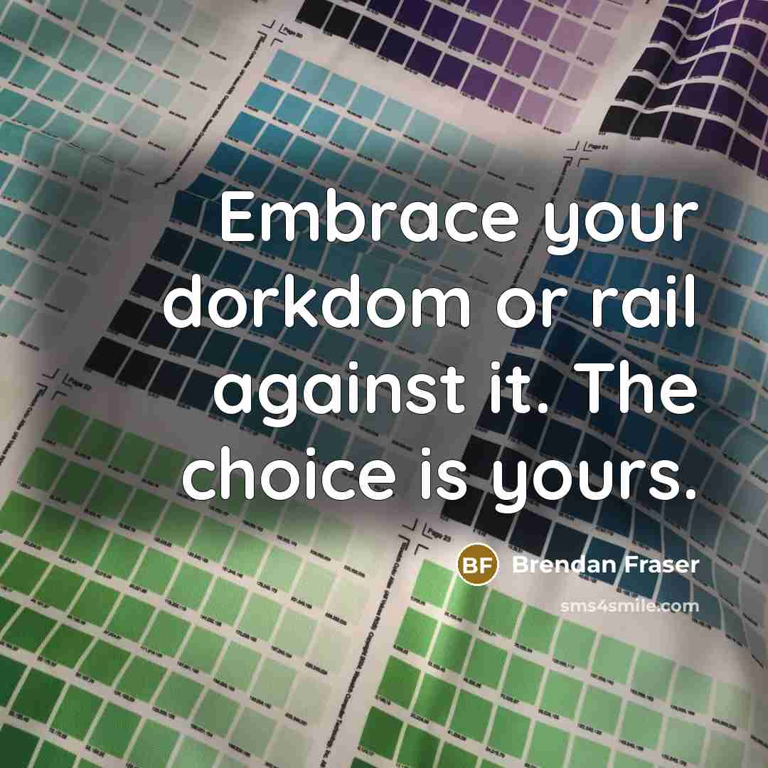 “Embrace your dorkdom or rail against it. The choice is…” quote by Brendan Fraser