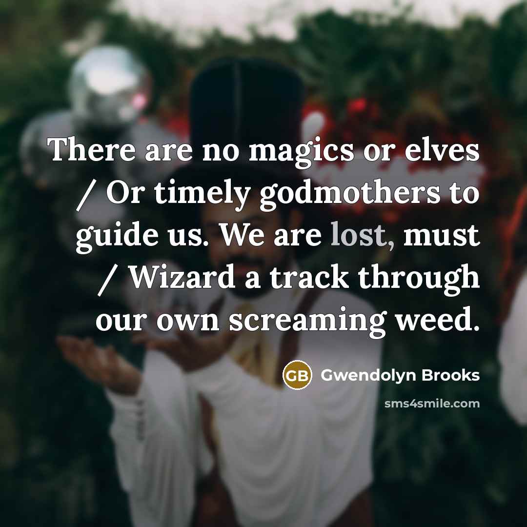 “There are no magics or elves / Or timely godmothers…” quote by Gwendolyn Brooks