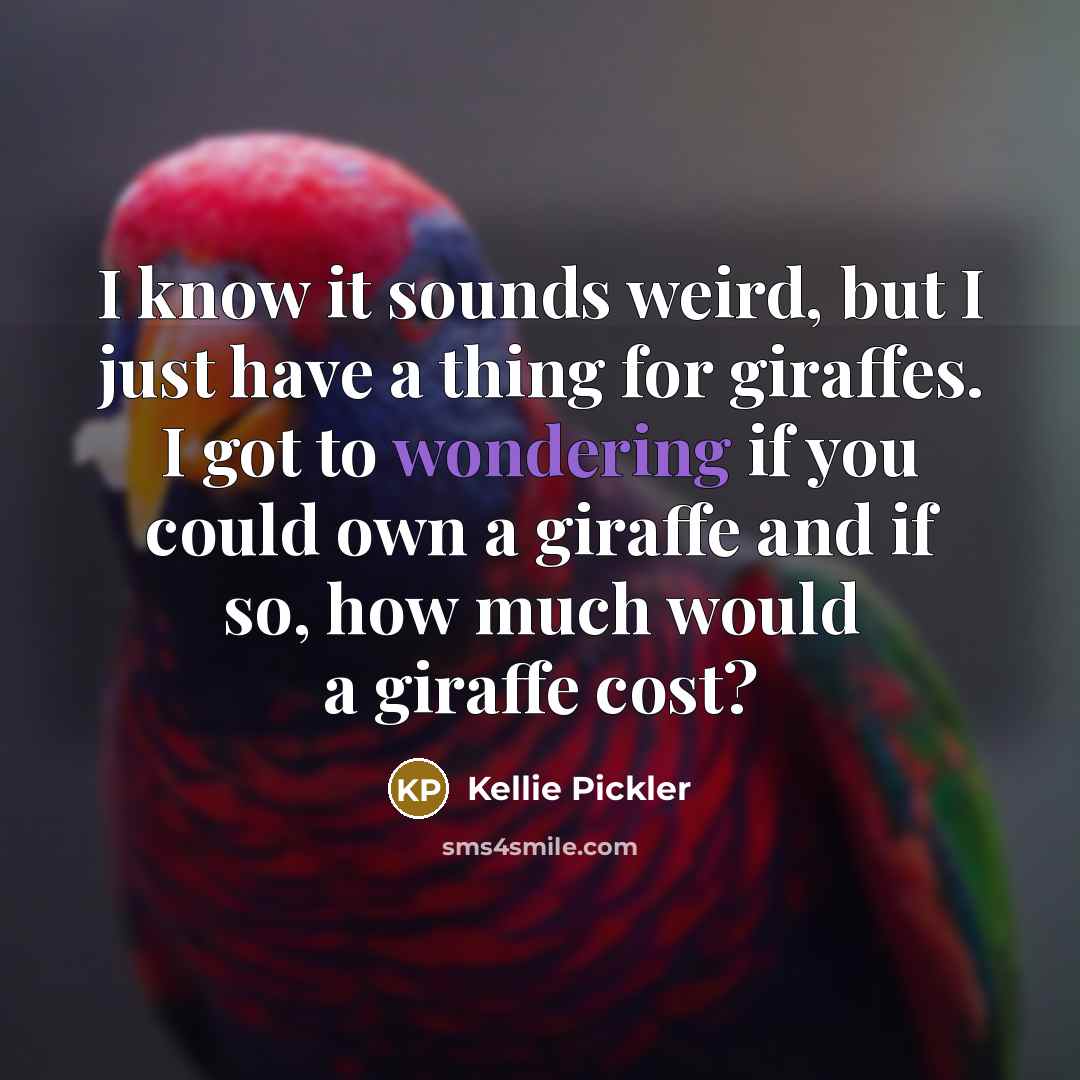 “I know it sounds weird, but I just have a thing for giraffes. I got to wondering if you could own a giraffe and if so, how much would a giraffe cost?” quote by Kellie Pickler