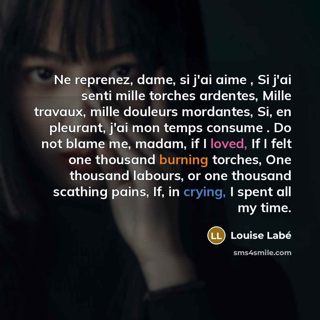 “Ne reprenez, dame, si j'ai aime , Si j'ai senti…” quote by Louise Labe