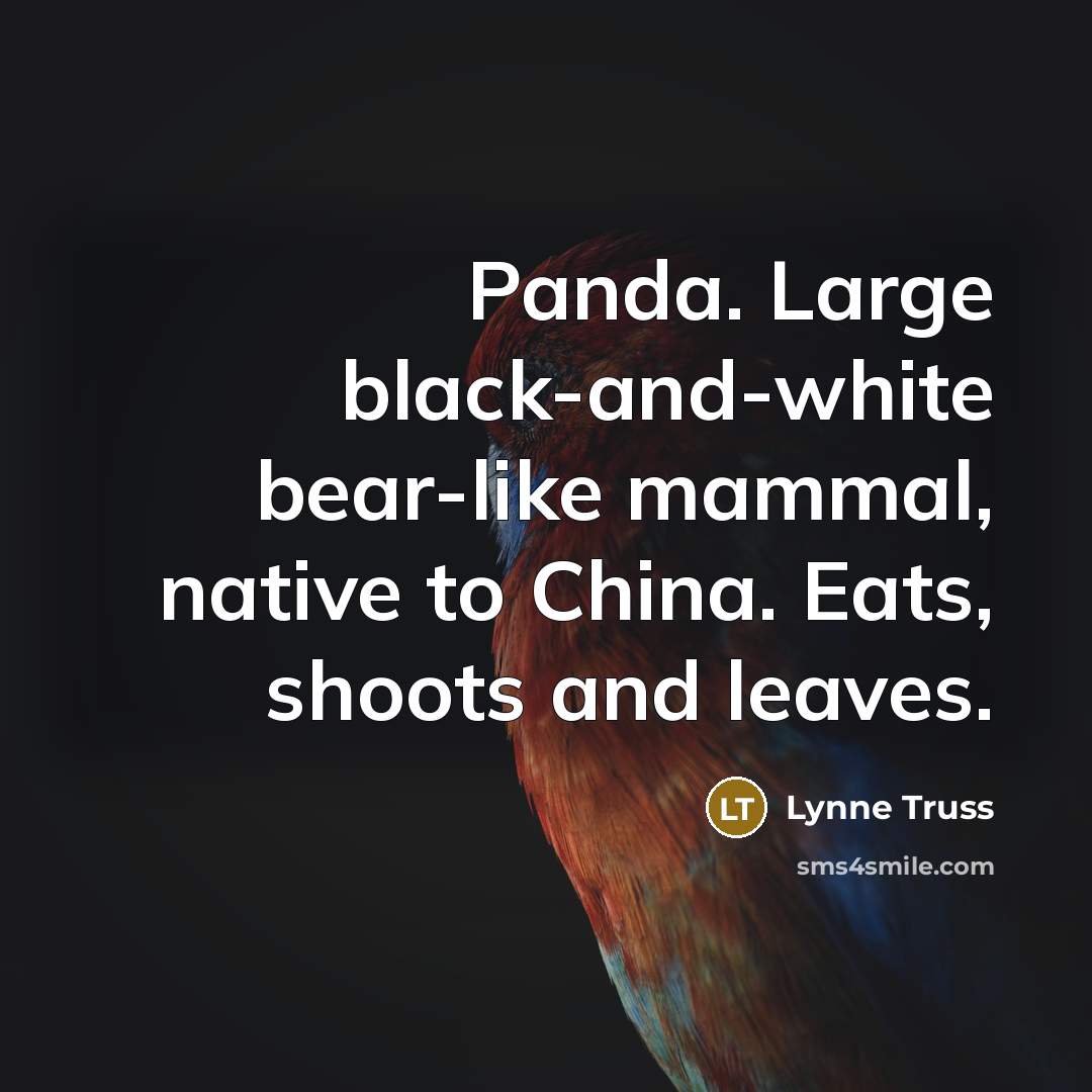 “Panda. Large black-and-white bear-like mammal, native to China. Eats, shoots and leaves.” quote by Lynne Truss