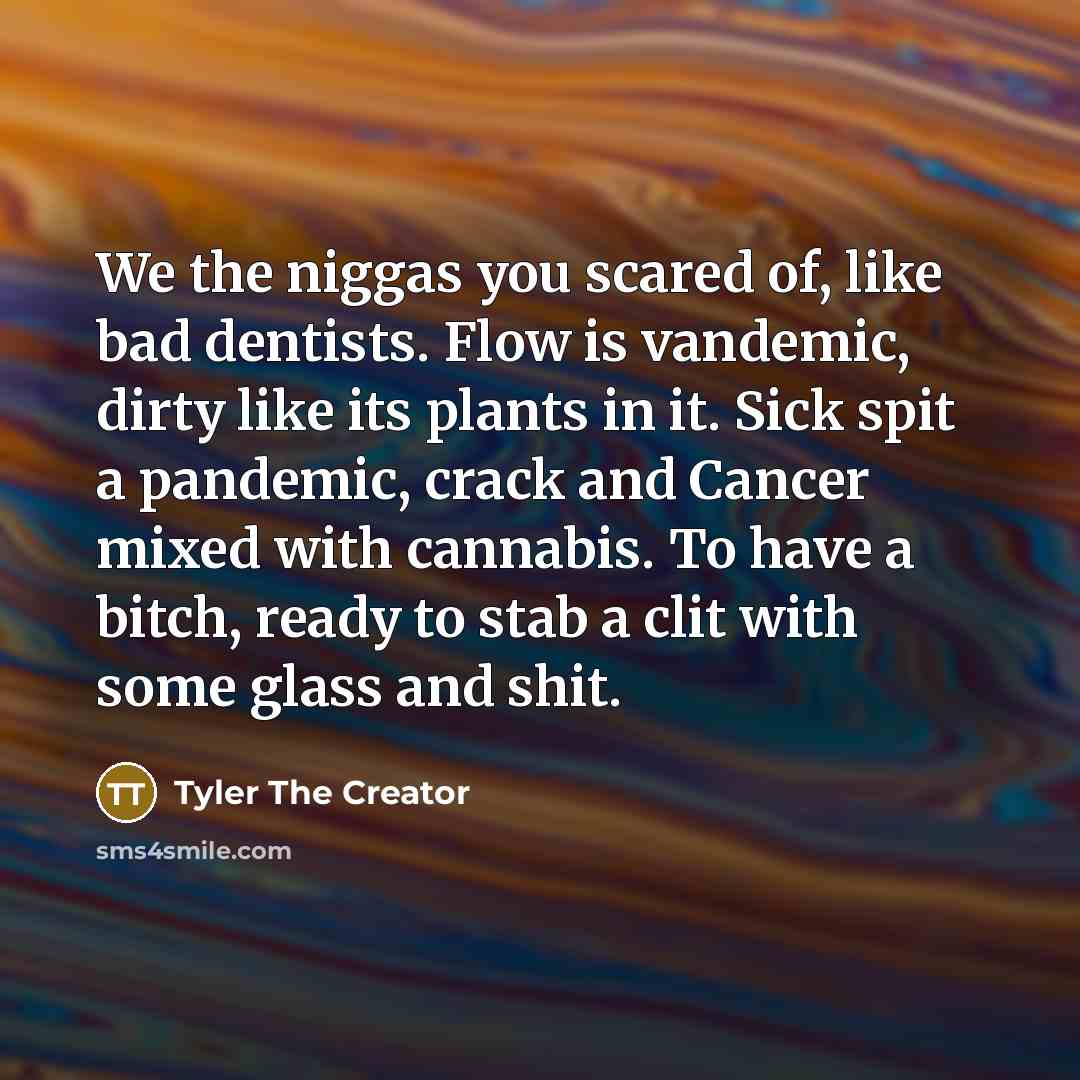 “We the niggas you scared of, like bad dentists. Flow…” quote by Tyler The Creator