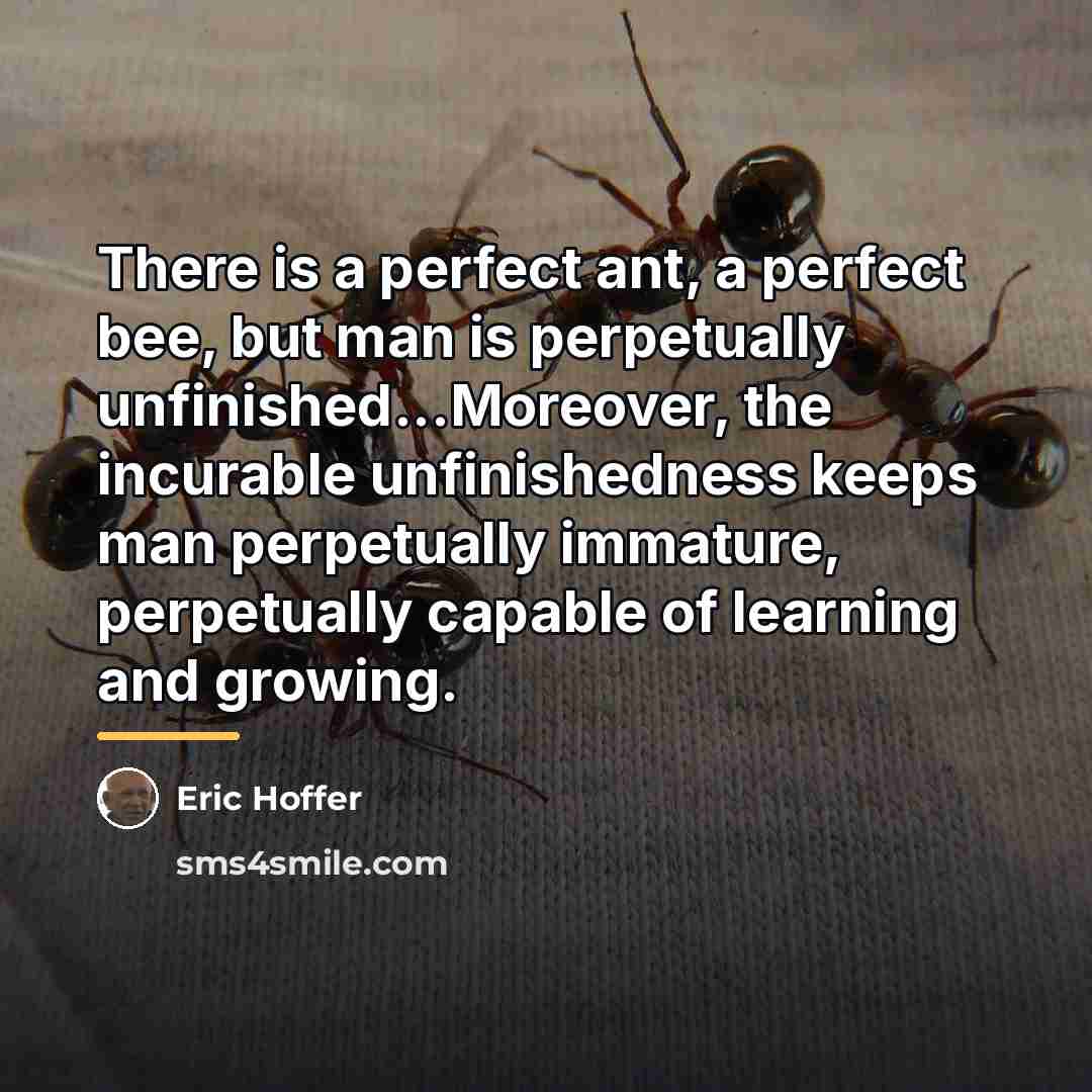 “There is a perfect ant, a perfect bee, but man…” quote by Eric Hoffer