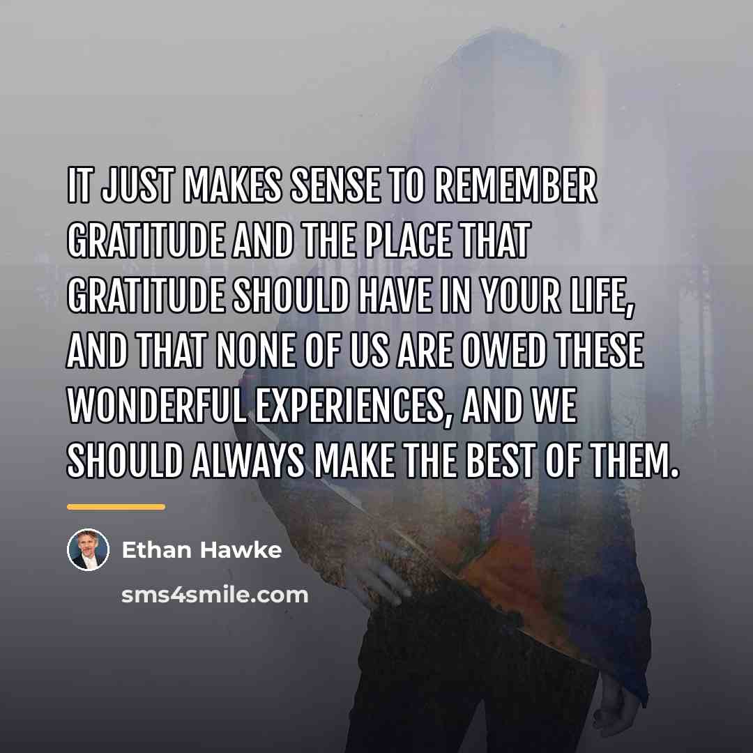 “It just makes sense to remember gratitude and the place…” quote by Ethan Hawke