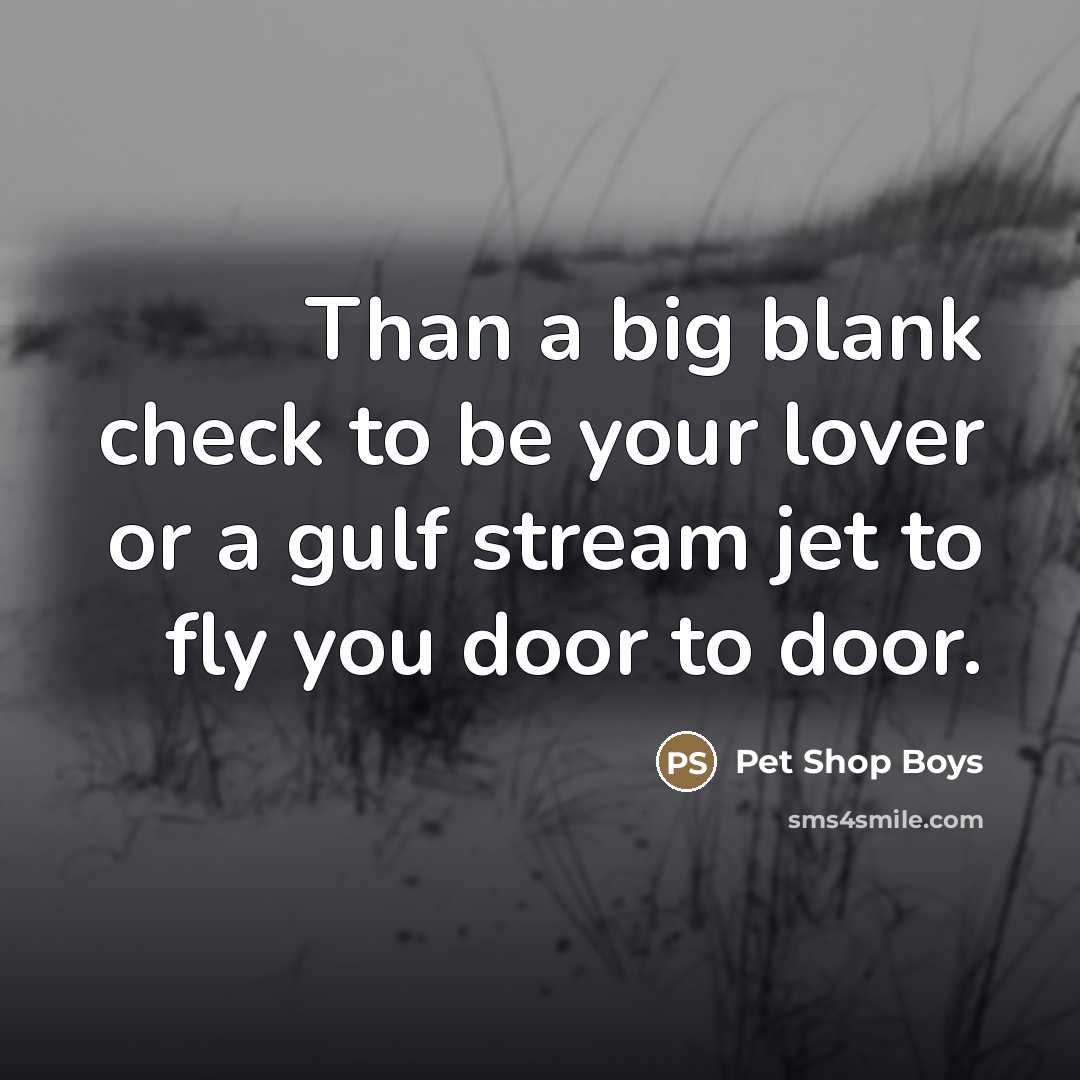 “Than a big blank check to be your lover or…” quote by Pet Shop Boys