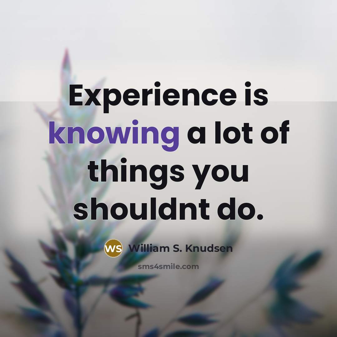 “Experience is knowing a lot of things you shouldnt do.…” quote by William S. Knudsen