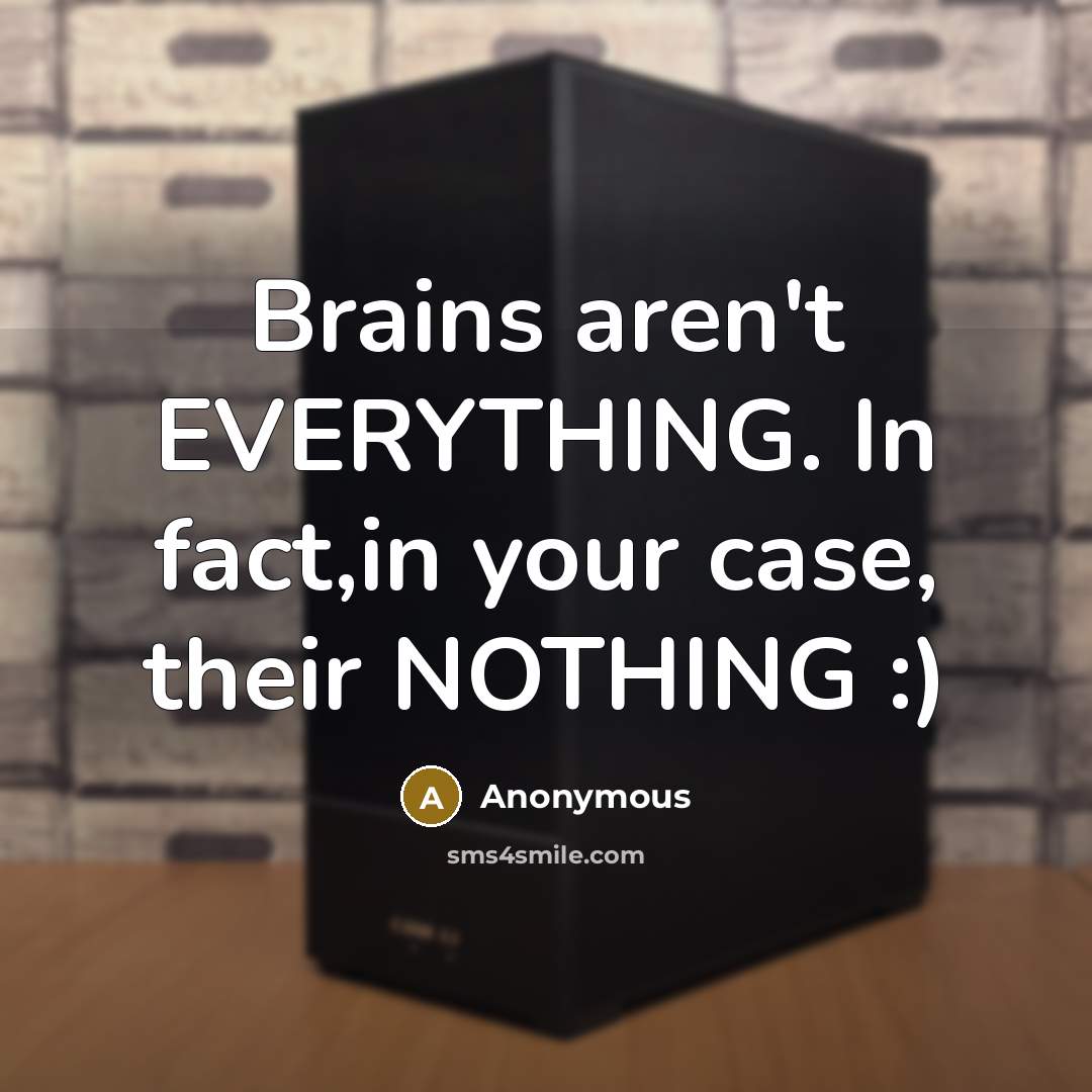 “Brains aren't EVERYTHING. In fact,in your case, their NOTHING :)” quote by Anonymous