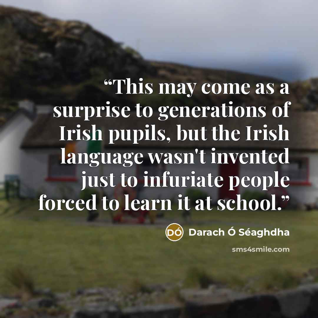 “This may come as a surprise to generations of Irish pupils, but the Irish language wasn't invented just to infuriate people forced to learn it at school.” quote by Darach Ó Séaghdha
