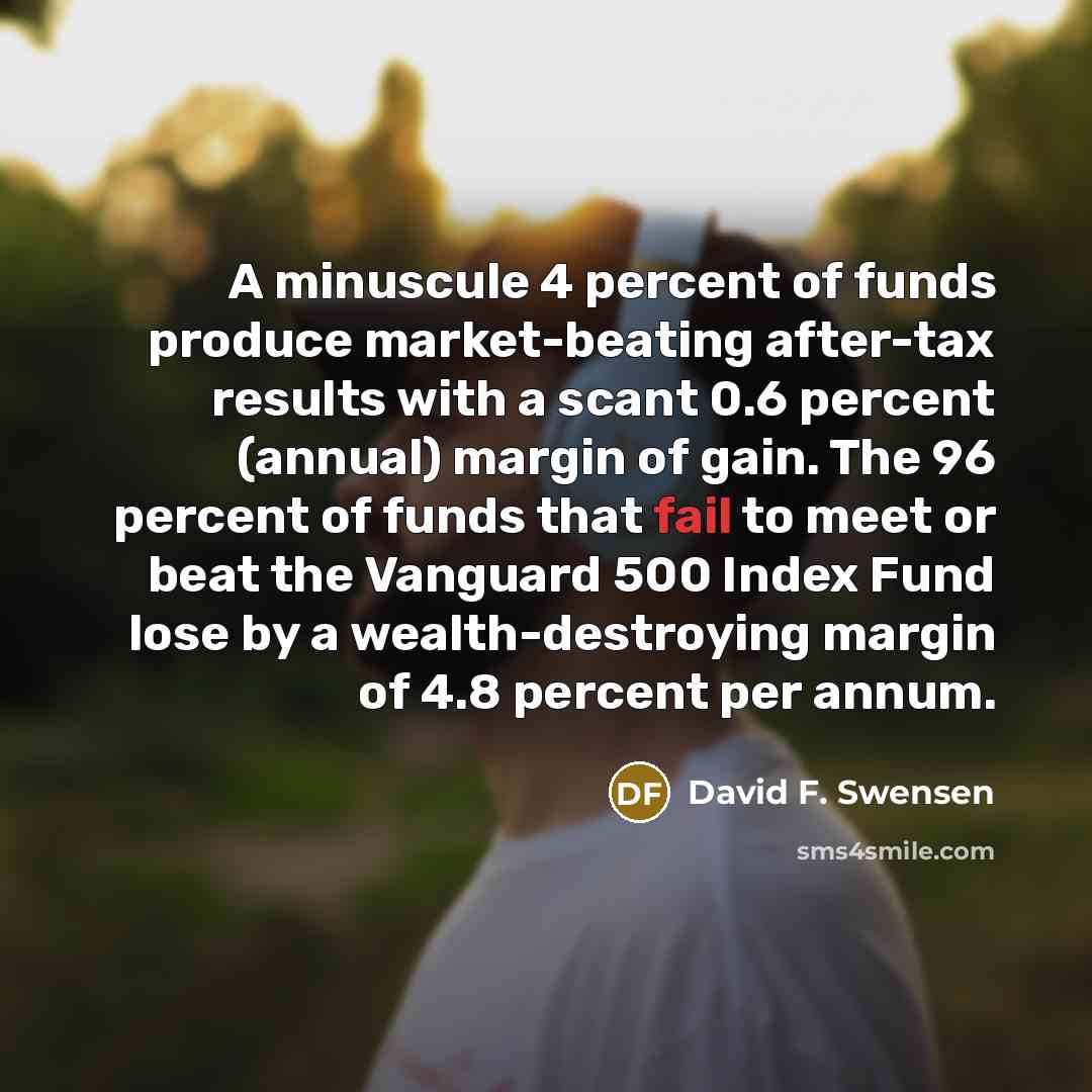 “A minuscule 4 percent of funds produce market-beating after-tax results…” quote by David F. Swensen
