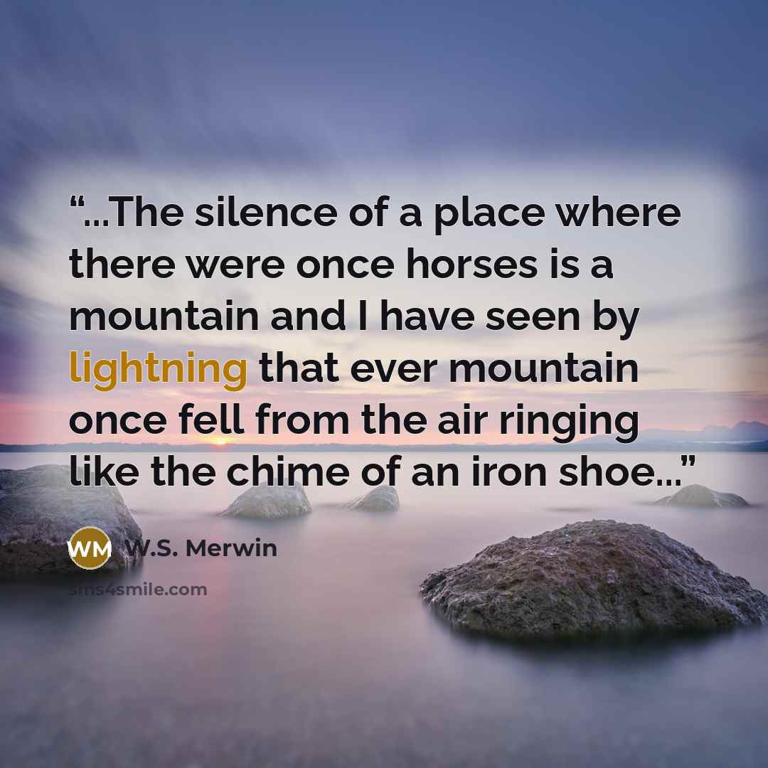 “...The silence of a place where there were once horses is a mountain and I have seen by lightning that ever mountain once fell from the air ringing like the chime of an iron shoe...” quote by W.S. Merwin