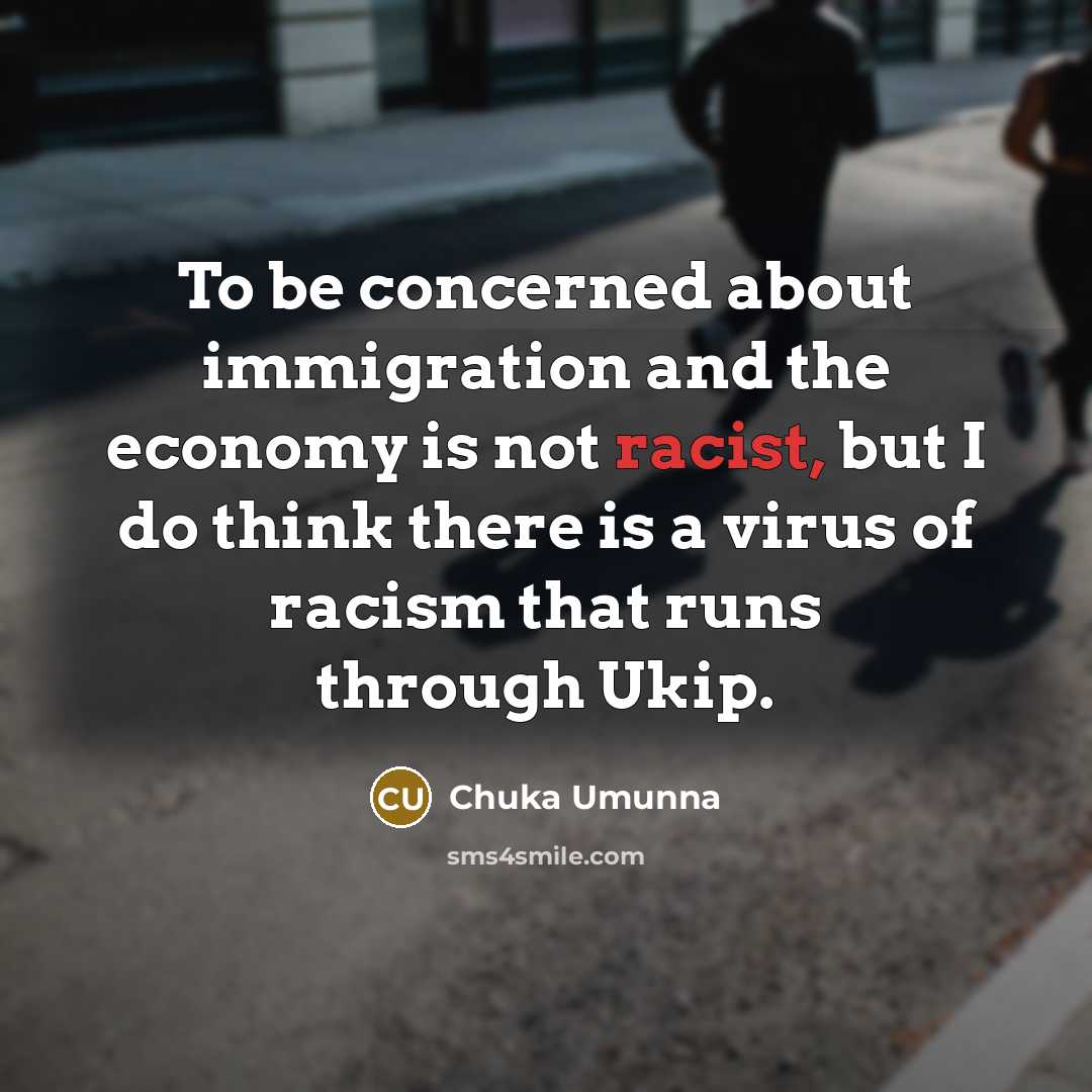 “To be concerned about immigration and the economy is not…” quote by Chuka Umunna