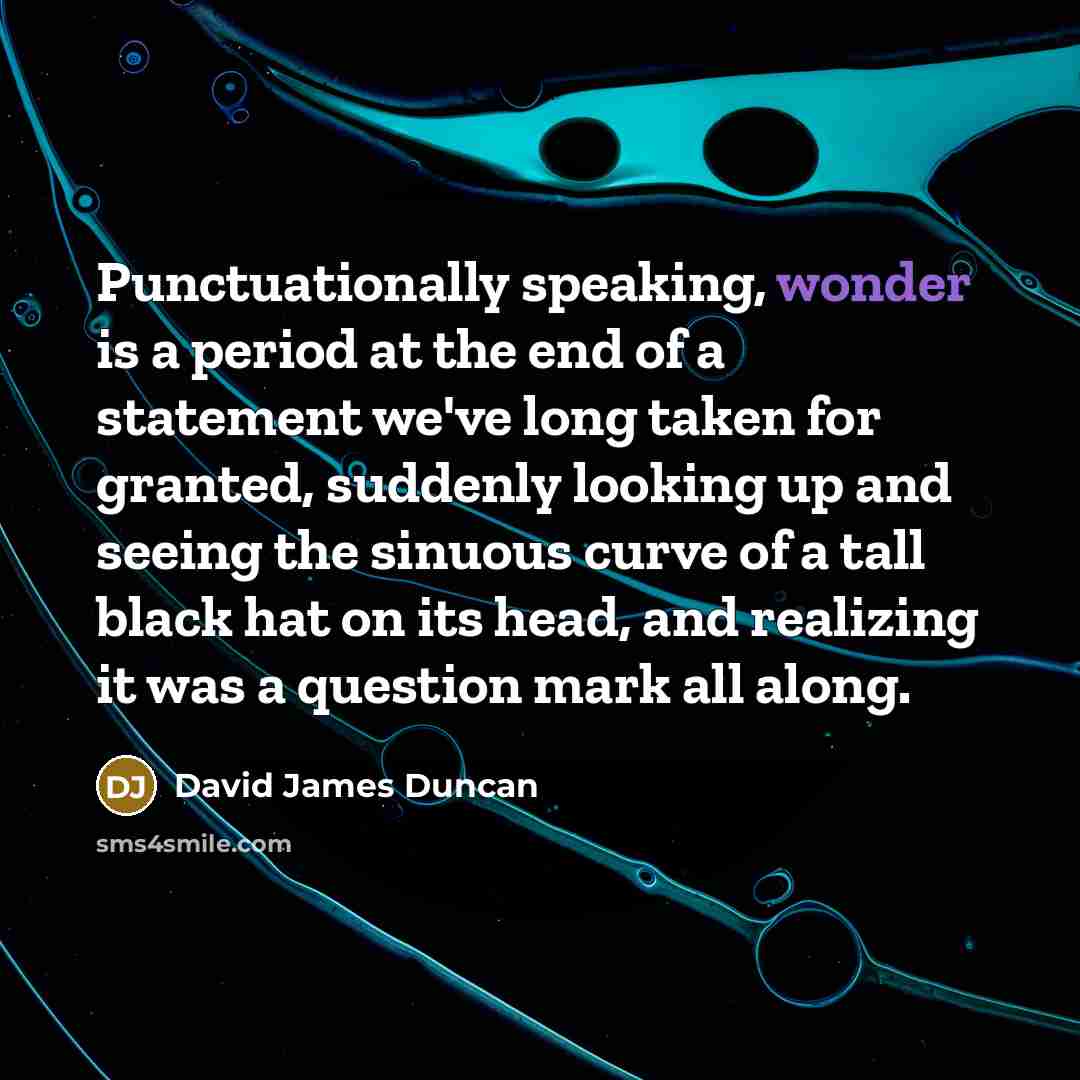 “Punctuationally speaking, wonder is a period at the end of…” quote by David James Duncan