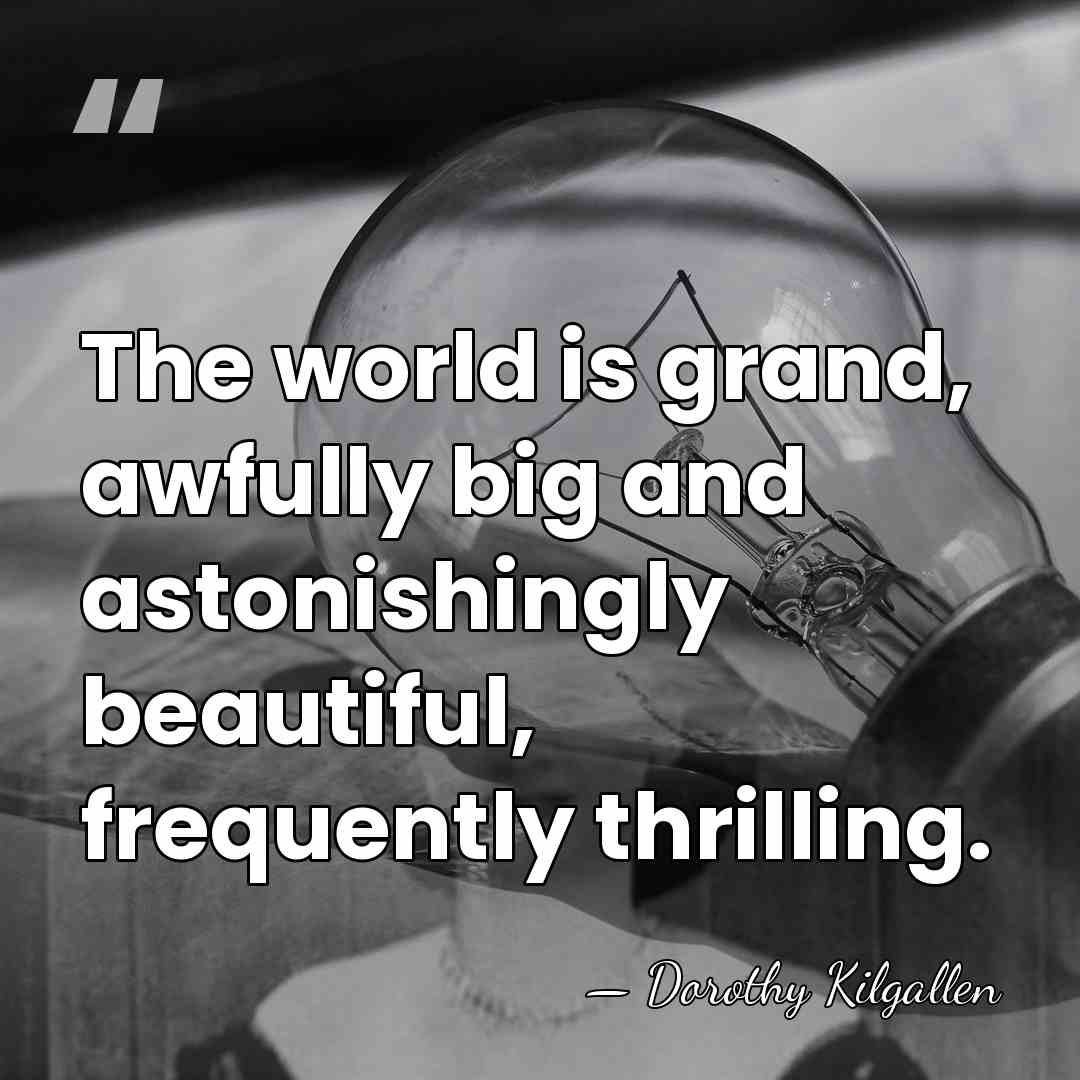 The world is grand, awfully big and astonishingly beautiful, frequently thrilling. - Dorothy Kilgallen