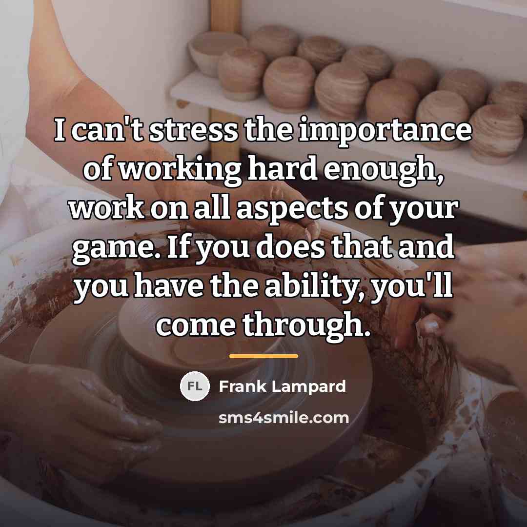 “I can't stress the importance of working hard enough, work…” quote by Frank Lampard
