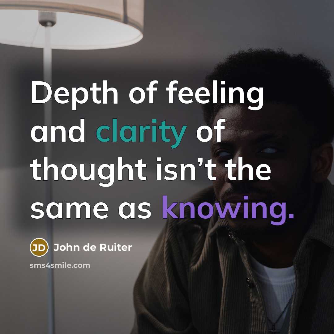 “Depth of feeling and clarity of thought isn’t the same…” quote by John de Ruiter