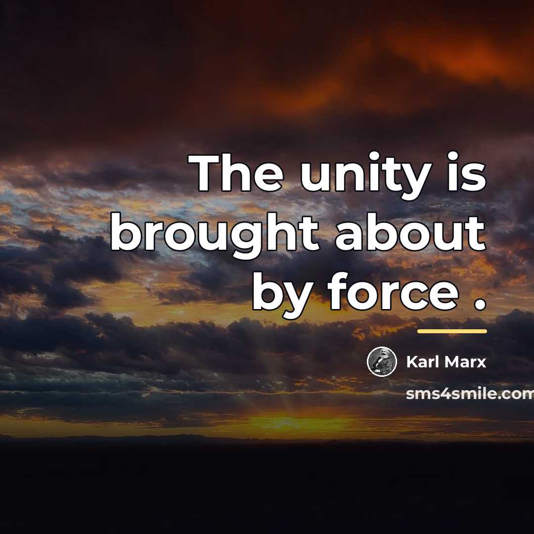 “The unity is brought about by force .…” quote by Karl Marx
