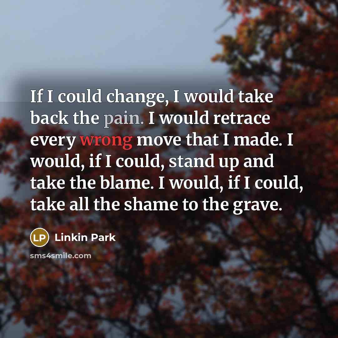 “If I could change, I would take back the pain.…” quote by Linkin Park