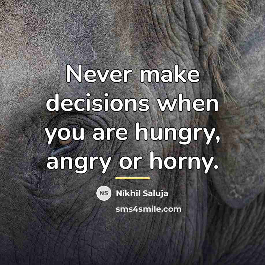“Never make decisions when you are hungry, angry or horny.…” quote by Nikhil Saluja