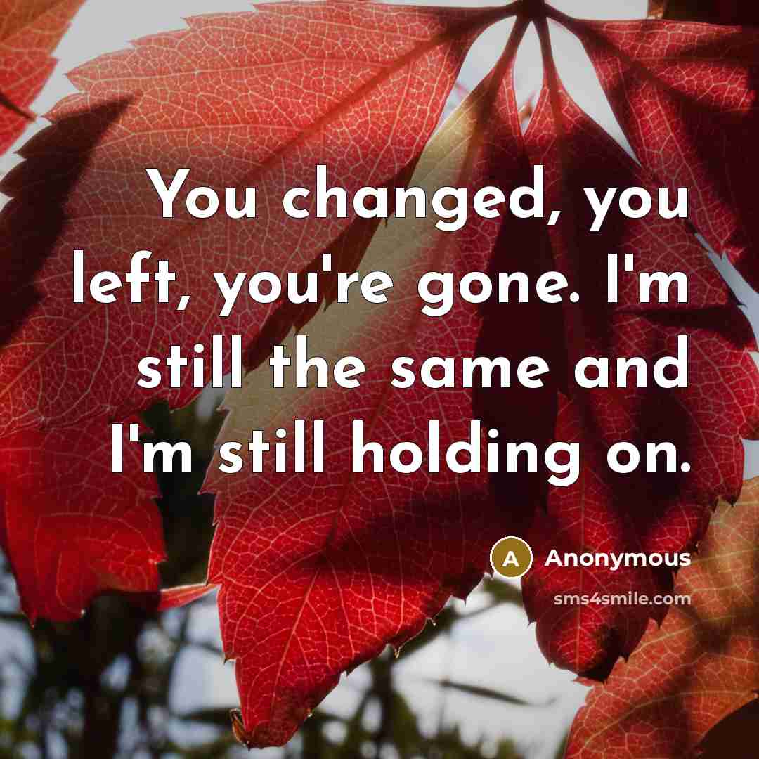 “You changed, you left, you're gone. I'm still the same…” quote by Anonymous