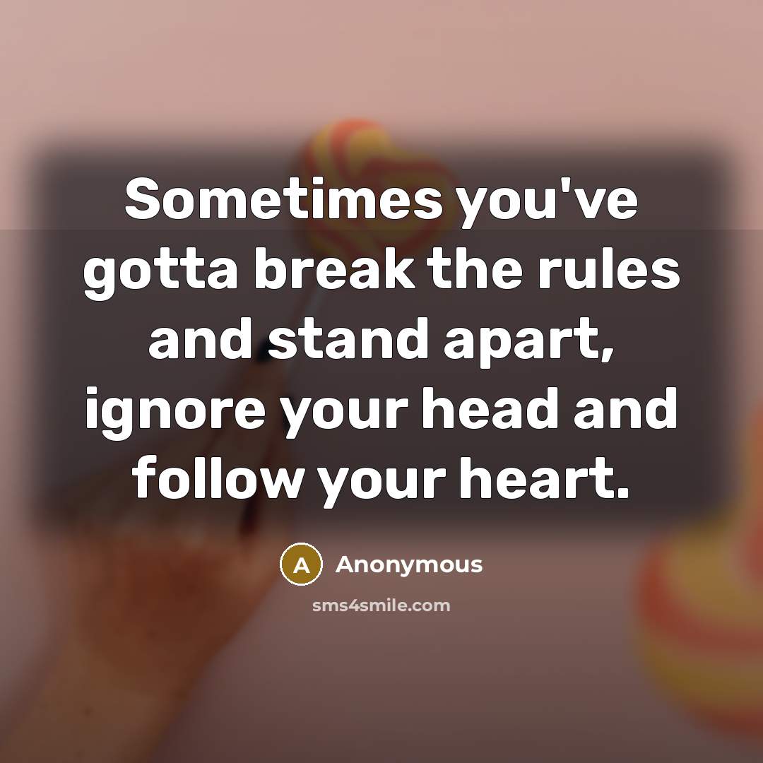 “Sometimes you've gotta break the rules and stand apart, ignore…” quote by Anonymous