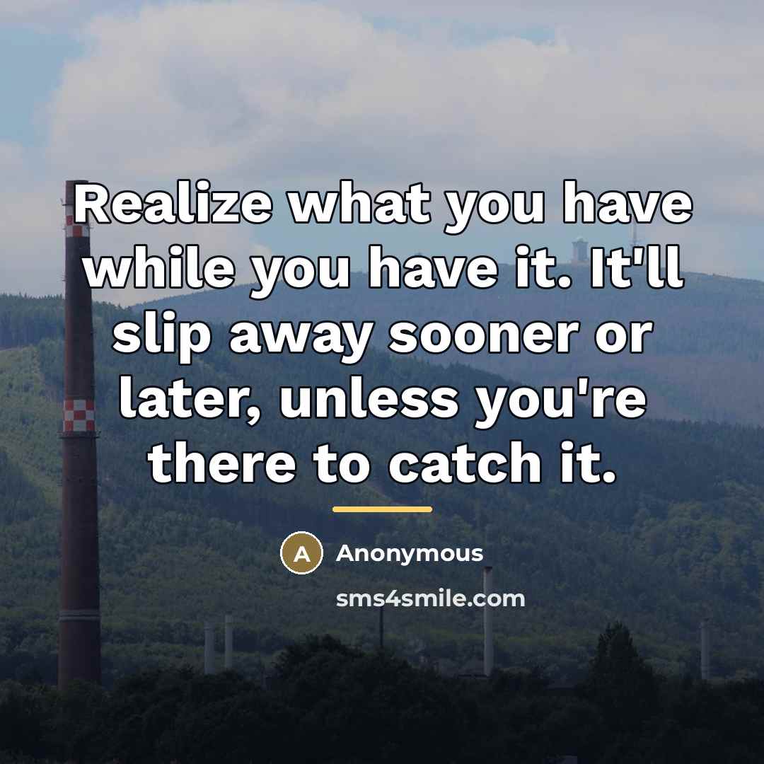 “Realize what you have while you have it. It'll slip…” quote by Eliana Cabrera