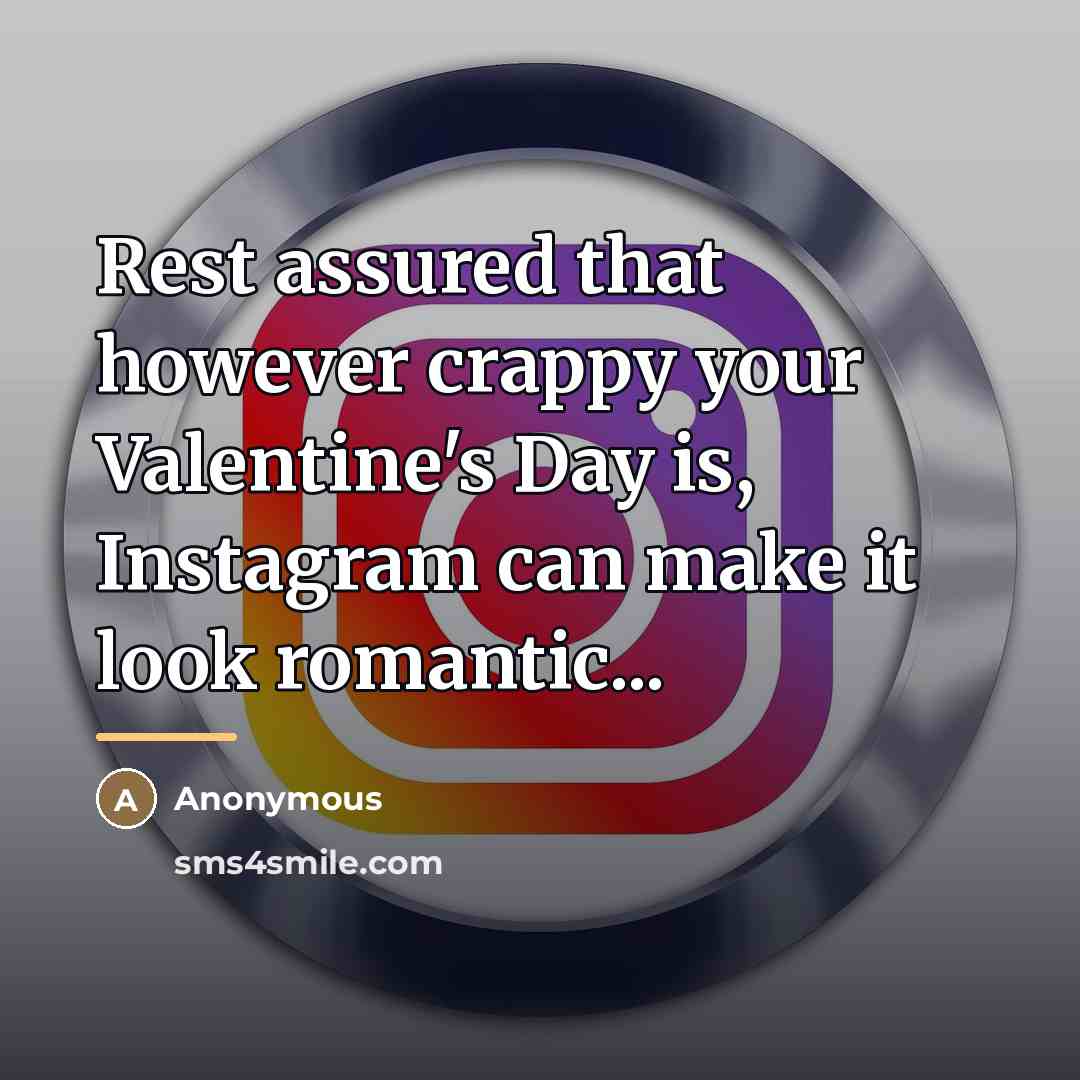 “Rest assured that however crappy your Valentine's Day is, Instagram…” quote by Anonymous