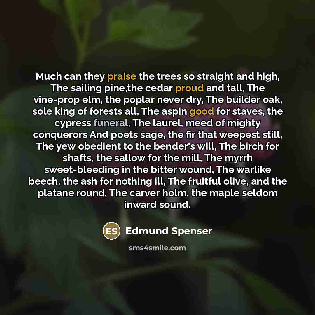 “Much can they praise the trees so straight and high,…” quote by Edmund Spenser