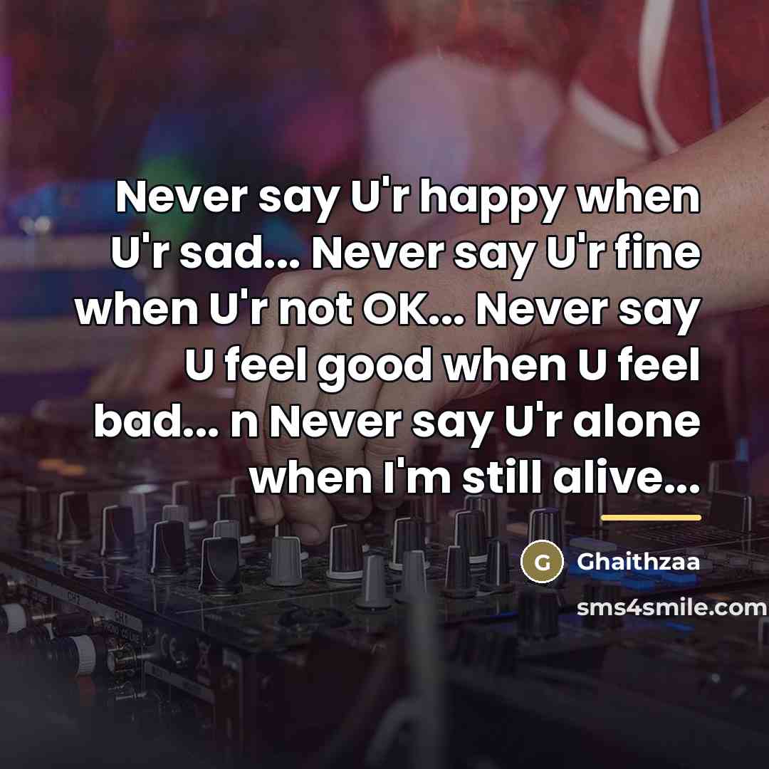 “Never say U'r happy when U'r sad... Never say U'r…” quote by Ghaithzaa