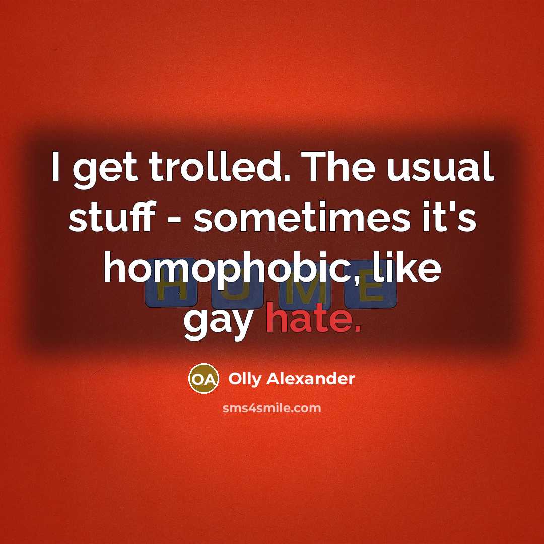 “I get trolled. The usual stuff - sometimes it's homophobic,…” quote by Olly Alexander