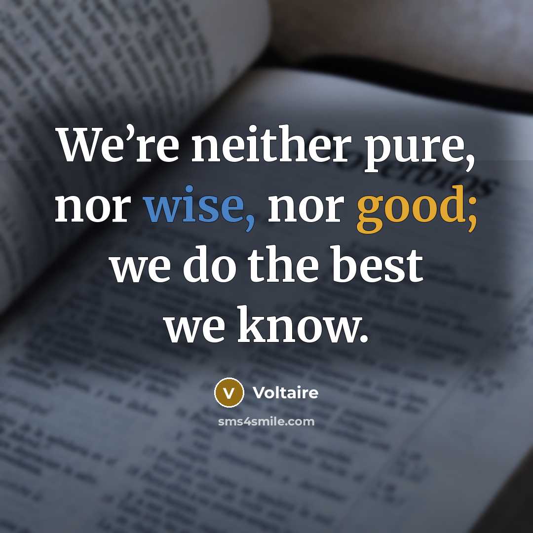 “We’re neither pure, nor wise, nor good; we do the best we know.” quote by Voltaire