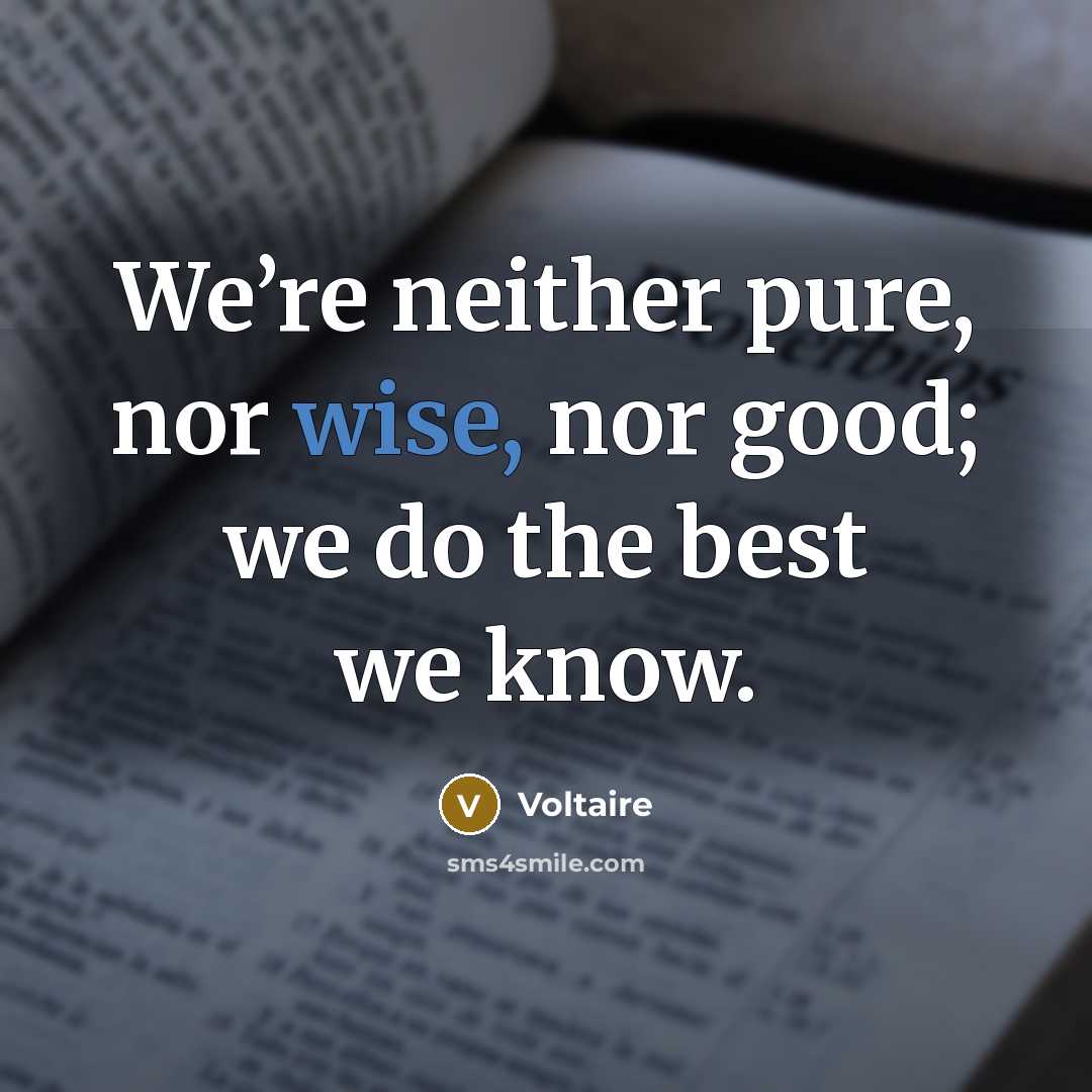 “We’re neither pure, nor wise, nor good; we do the…” quote by Voltaire