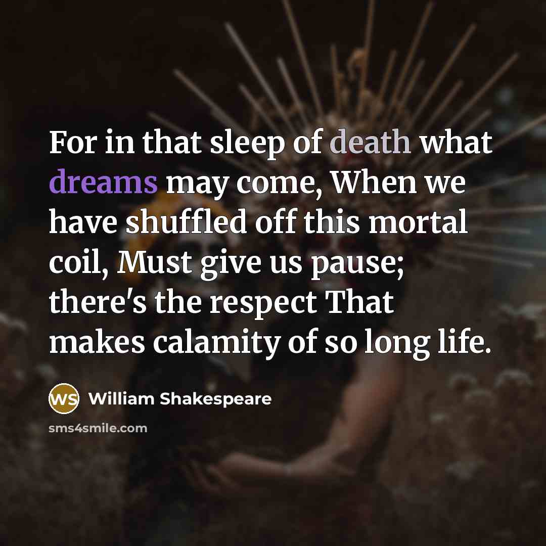 “For in that sleep of death what dreams may come,…” quote by William Shakespeare