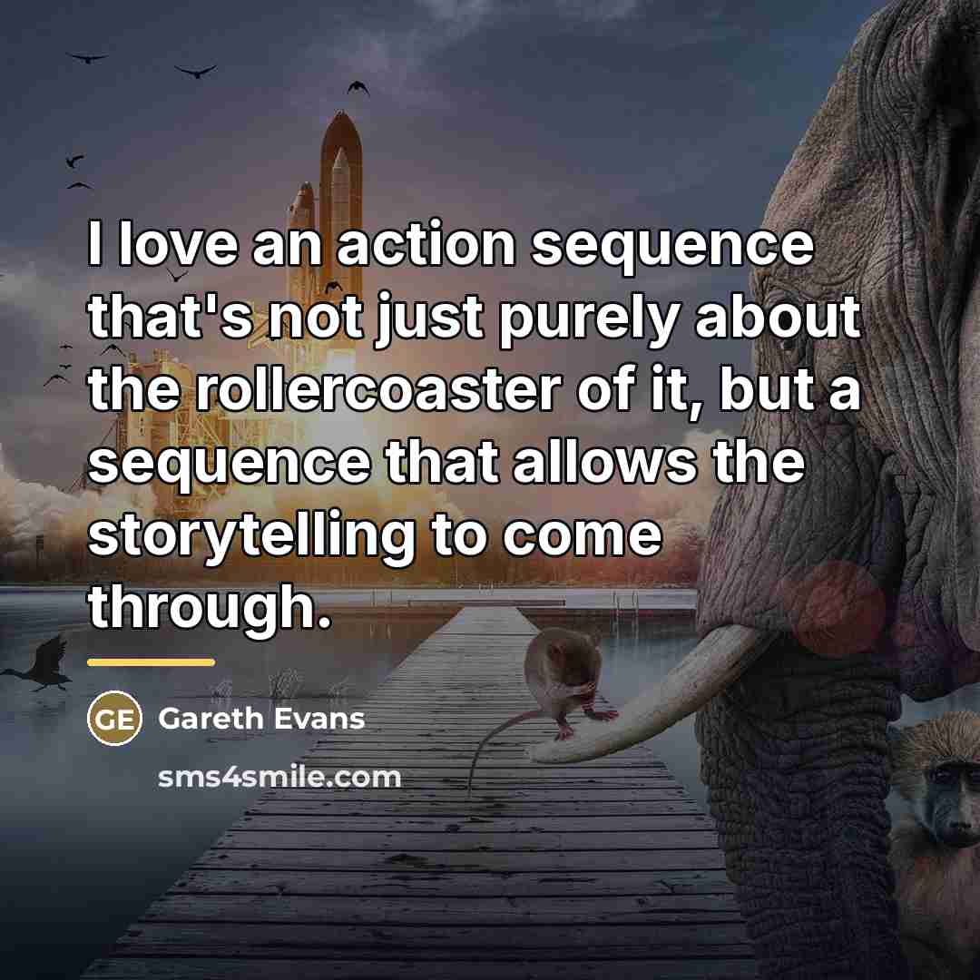 “I love an action sequence that's not just purely about…” quote by Gareth Evans