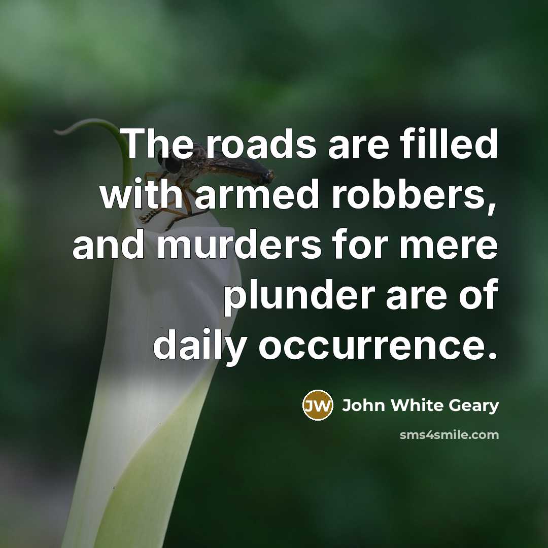 “The roads are filled with armed robbers, and murders for…” quote by John White Geary