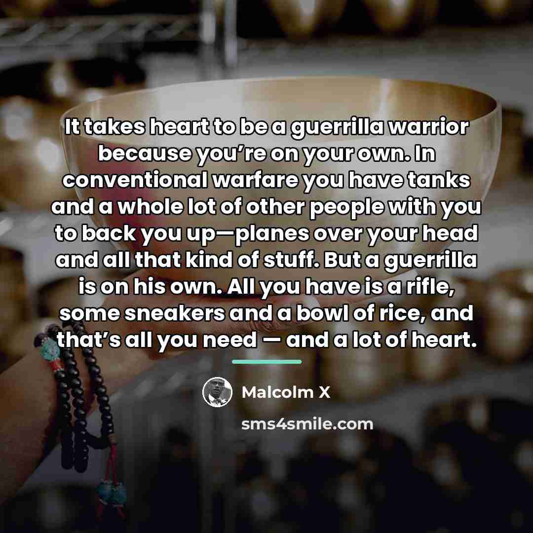 “It takes heart to be a guerrilla warrior because you’re…” quote by Malcolm X