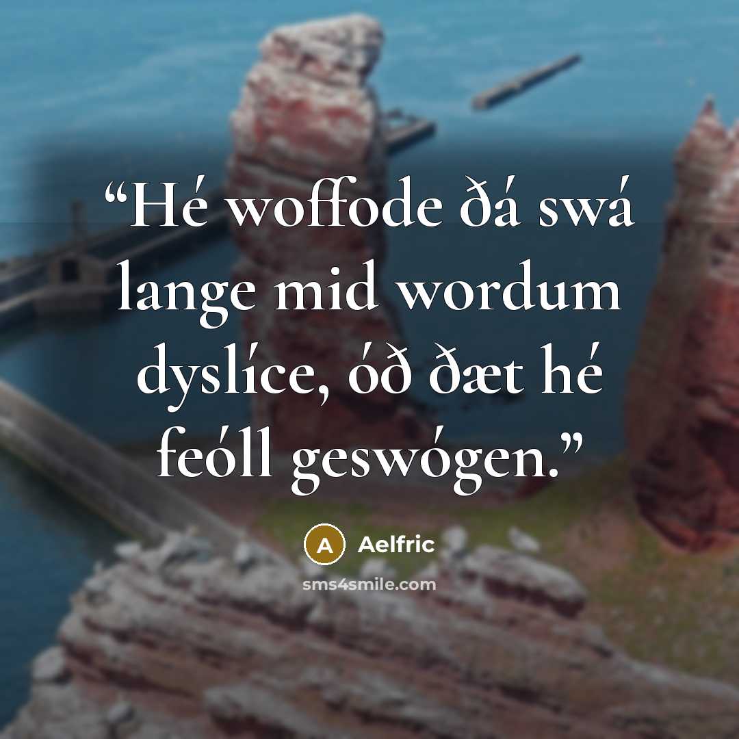 “Hé woffode ðá swá lange mid wordum dyslíce, óð ðæt hé feóll geswógen.” quote by Aelfric