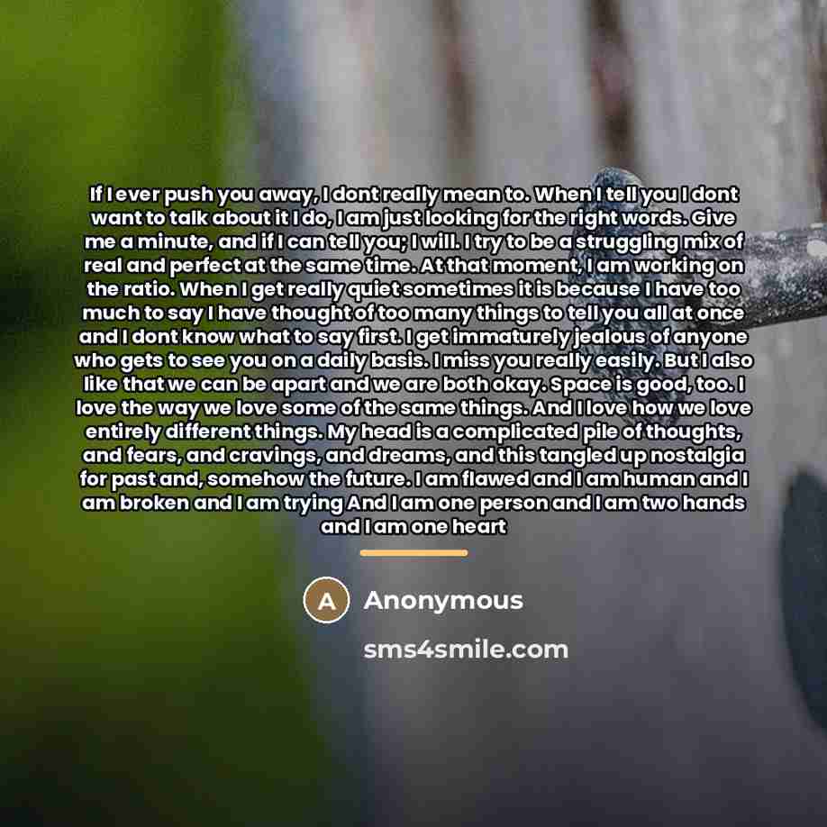 “If I ever push you away, I dont really mean…” quote by Anonymous