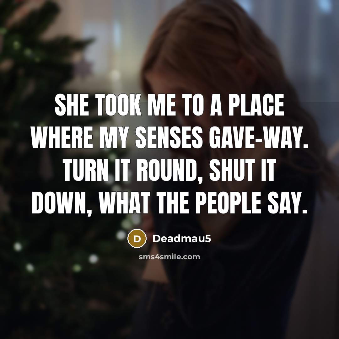 “She took me to a place where my senses gave-way. Turn it round, shut it down, what the people say.” quote by Deadmau5