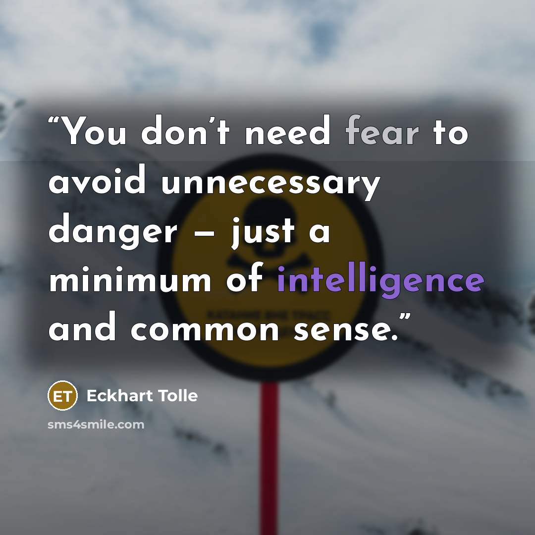 “You don’t need fear to avoid unnecessary danger — just a minimum of intelligence and common sense.” quote by Eckhart Tolle