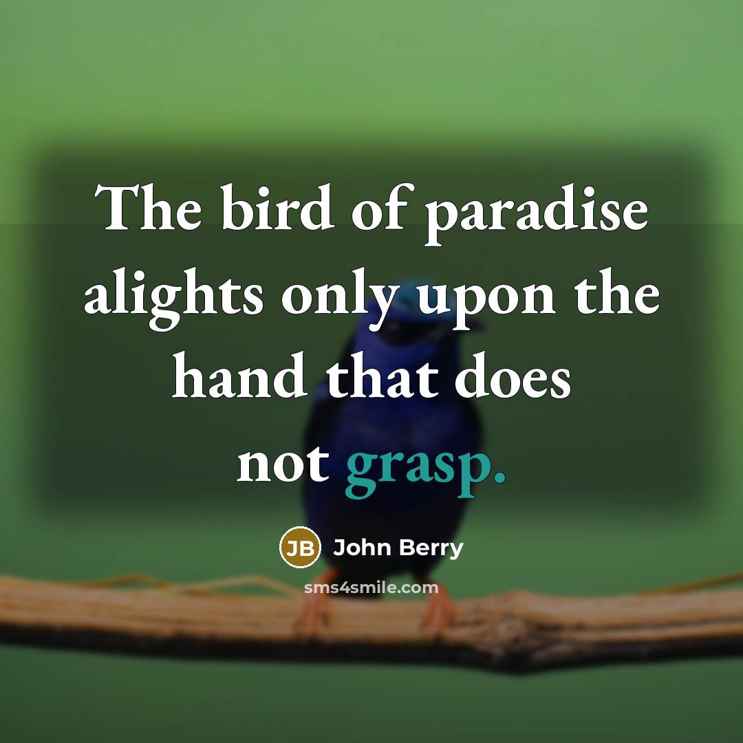 “The bird of paradise alights only upon the hand that does not grasp.” quote by John Berry