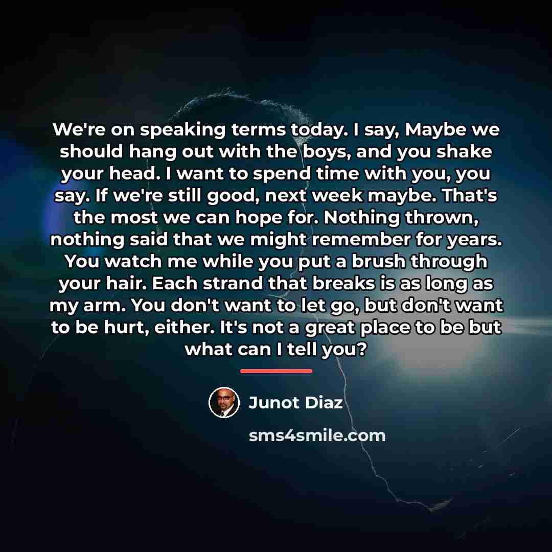 “We're on speaking terms today. I say, Maybe we should…” quote by Junot Diaz