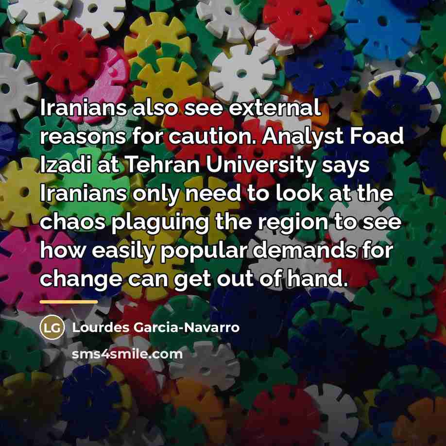 “Iranians also see external reasons for caution. Analyst Foad Izadi…” quote by Lourdes Garcia-Navarro