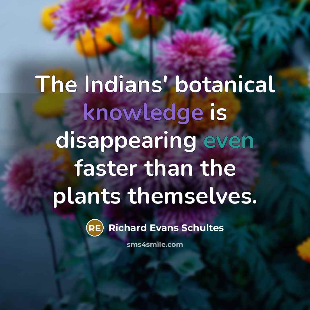 “The Indians' botanical knowledge is disappearing even faster than the…” quote by Richard Evans Schultes
