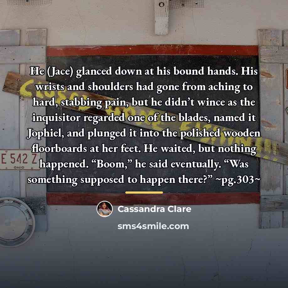 “He (Jace) glanced down at his bound hands. His wrists…” quote by Cassandra Clare