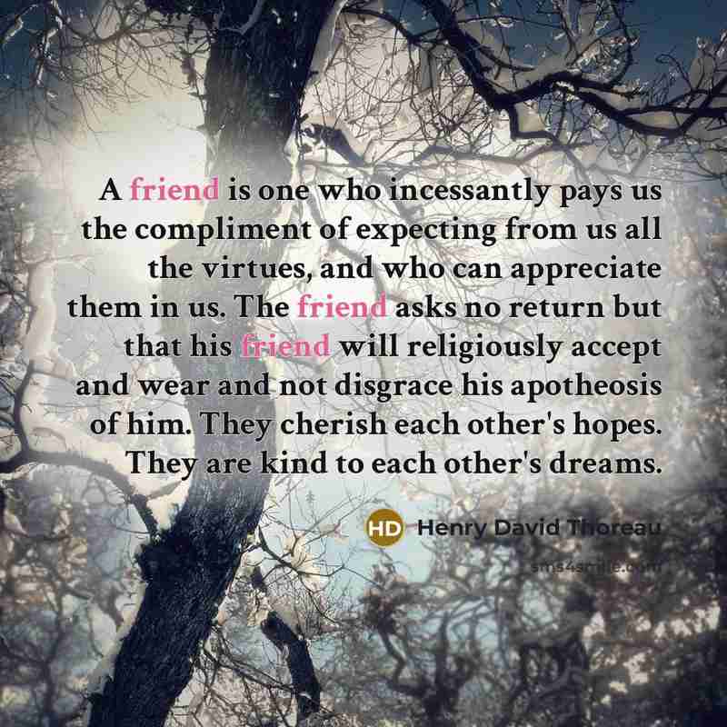 “A friend is one who incessantly pays us the compliment…” quote by Henry David Thoreau