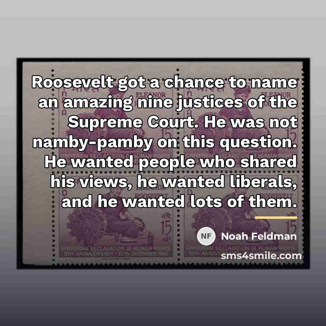 “Roosevelt got a chance to name an amazing nine justices…” quote by Noah Feldman