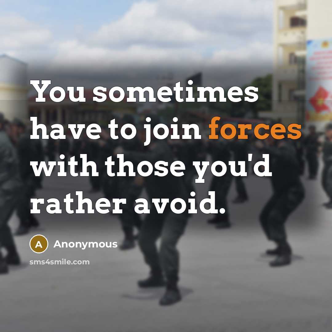 “You sometimes have to join forces with those you'd rather avoid.” quote by Anonymous