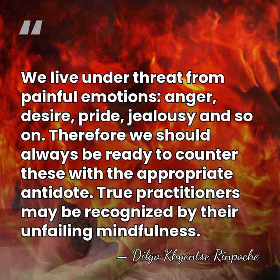 We live under threat from painful emotions: anger, desire, pride, jealousy and&hellip; - Dilgo Khyentse Rinpoche