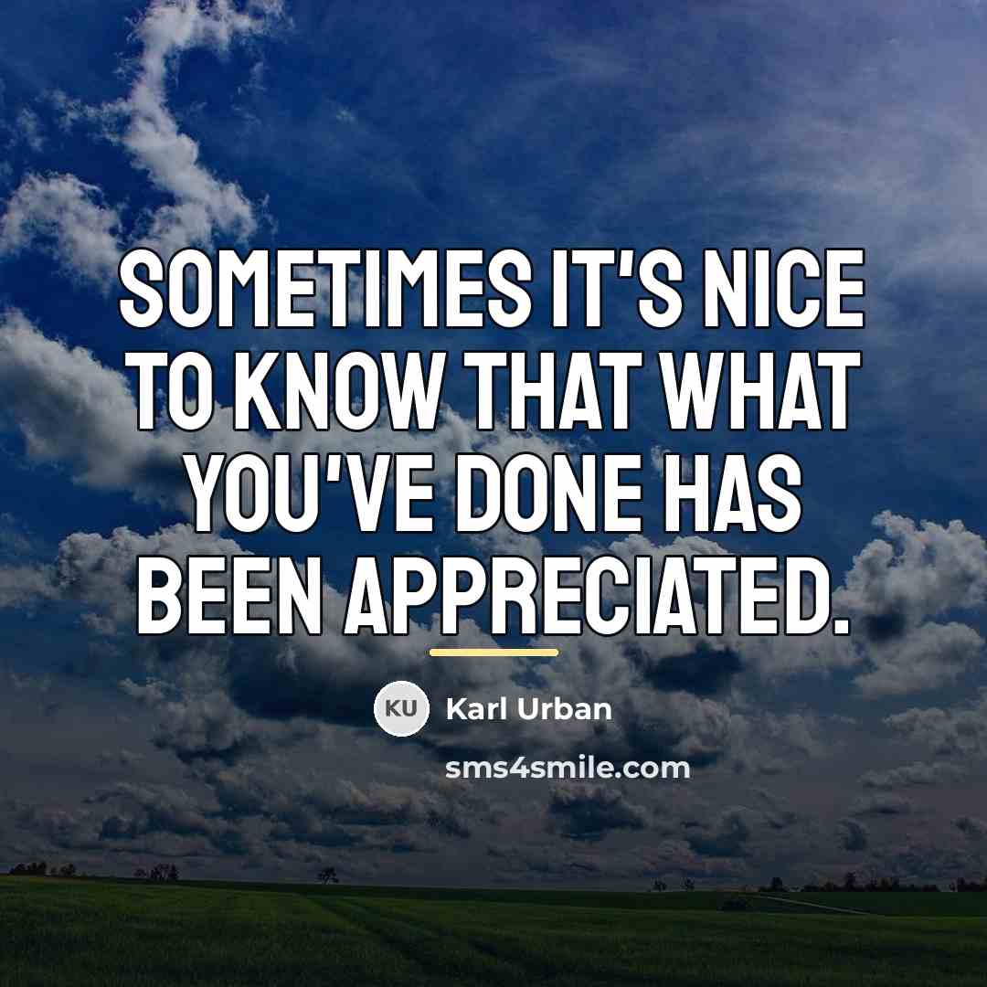 “Sometimes it's nice to know that what you've done has…” quote by Karl Urban