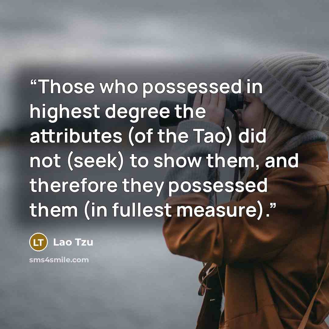 “Those who possessed in highest degree the attributes (of the Tao) did not (seek) to show them, and therefore they possessed them (in fullest measure).” quote by Lao Tzu